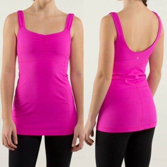 Lululemon Aria Tank Top II 4 Raspberry Hot Pink Power Luxtreme Shelf Bra Yoga - Picture 2 of 10